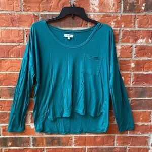 Madewell Womens Medium Scoopneck Roster Green Long Sleeve Pocket Tee Tshirt